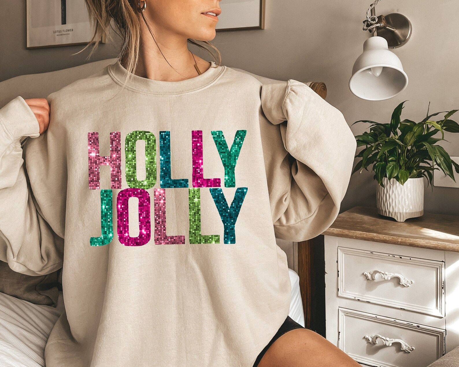 Holly Jolly Christmas Sweatshirt Christmas Sweater Faux - Etsy | Etsy (US)