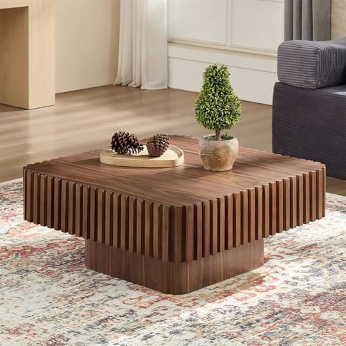 LKTART Square Coffee Table for Living Room, Accent Fluted Coffee Table with Storage, Modern Solid... | Amazon (US)