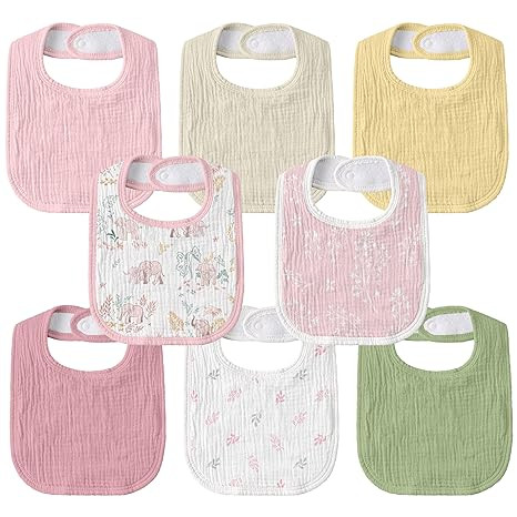 GLLQUEN BABY Muslin Drool Bibs for Boys Girls 8 Pack, Adjustable Baby Bibs for Drooling and Teeth... | Amazon (US)