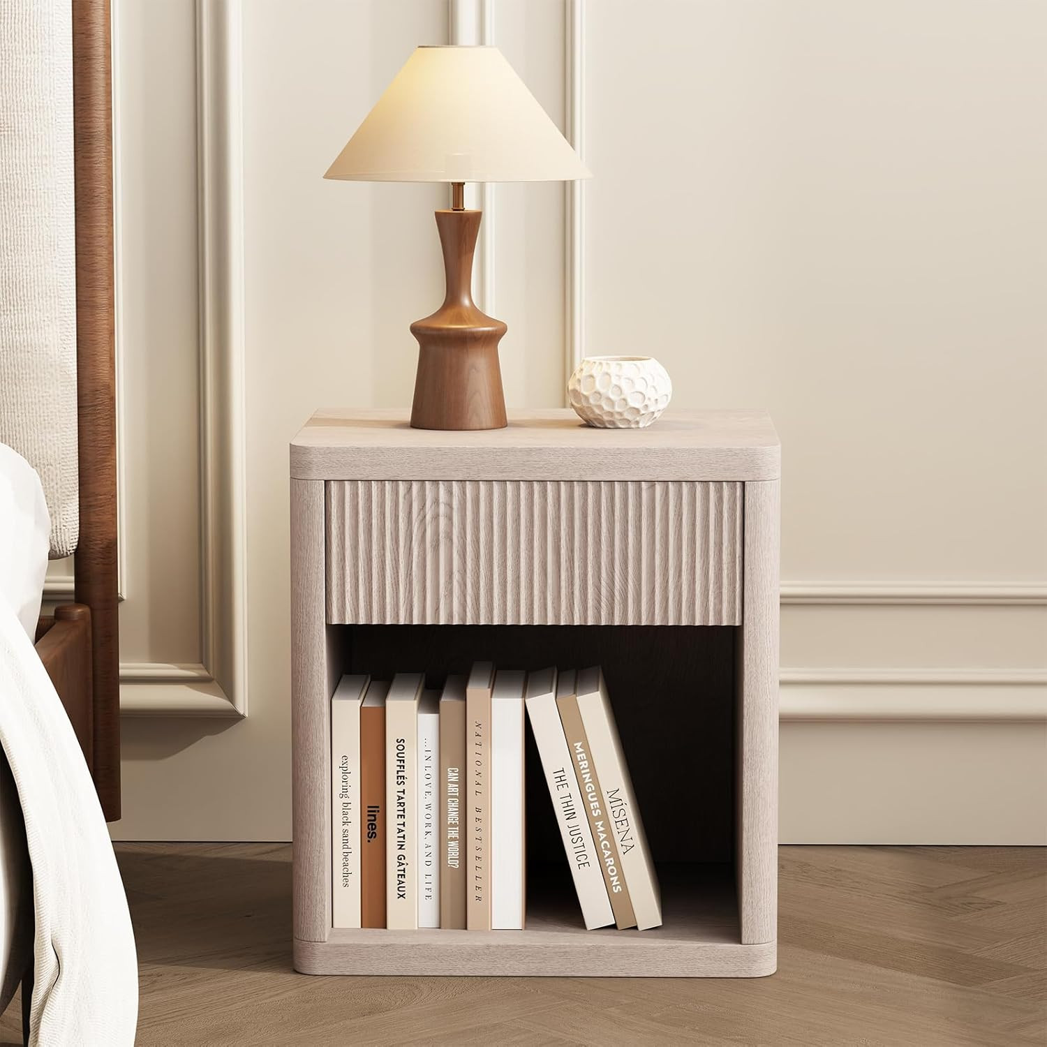 22.7" Modern Night Stand with Drawer and Open Shelf, Mid Century Bedside Table for Bedroom, Wood ... | Amazon (US)