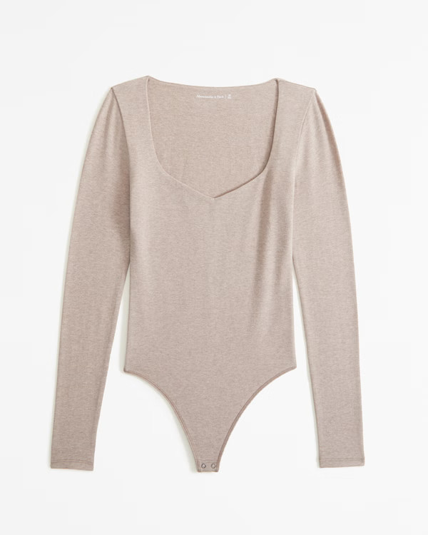 Women's Long-Sleeve Cotton-Blend Seamless Fabric Sweetheart Bodysuit | Women's Clearance | Abercr... | Abercrombie & Fitch (US)