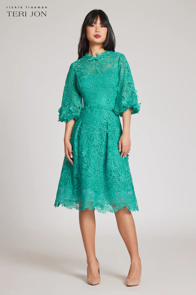 Flower Lace Puff Sleeve Dress | TERIJON