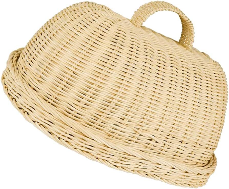 Cabilock Korean Candy Rattan Bread Basket Rattan Food Cover with Tray: 1 Set Wicker Woven Serving... | Amazon (US)