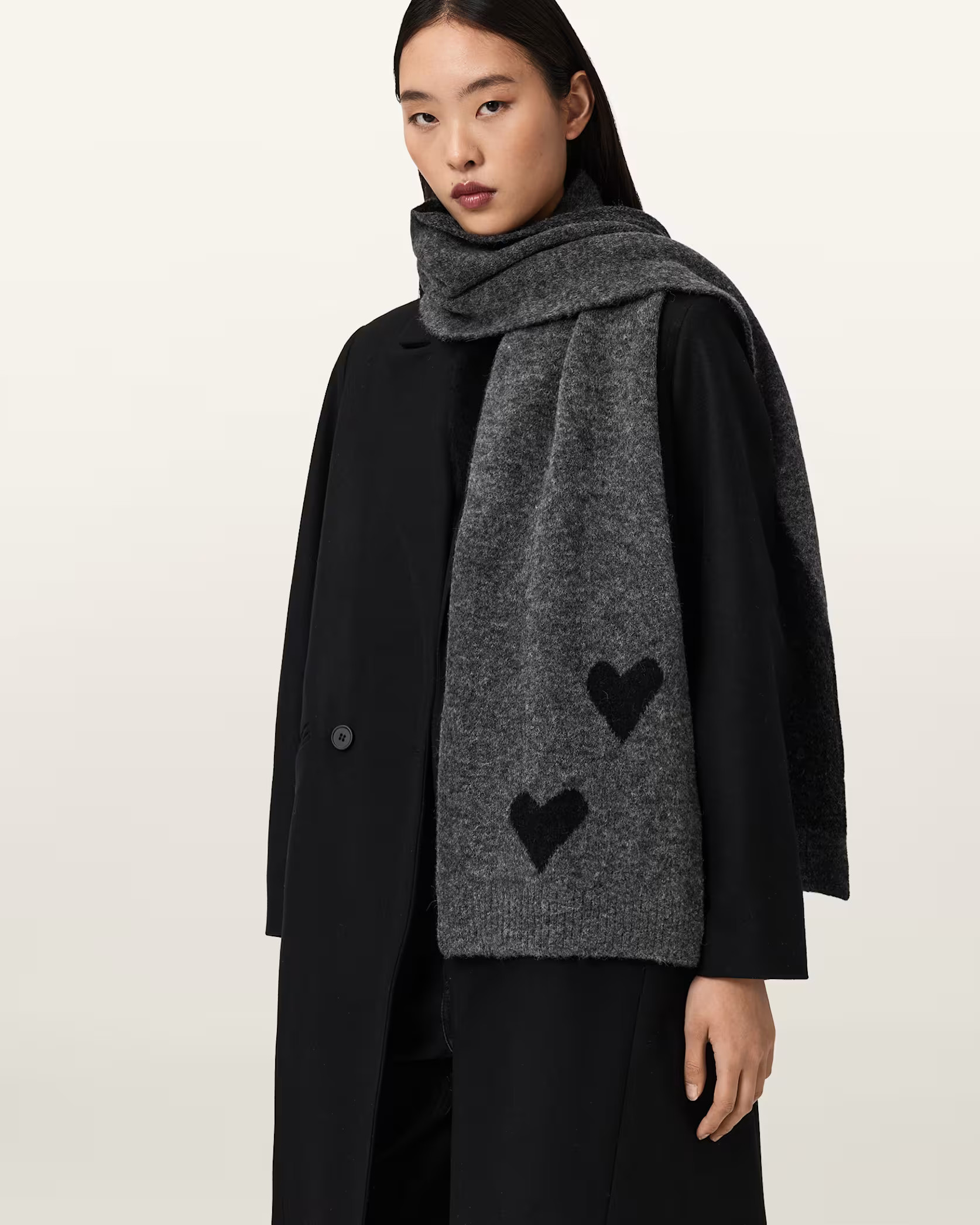 Amore Wool Blend Scarf Charcoal Grey | ALLSAINTS | AllSaints UK