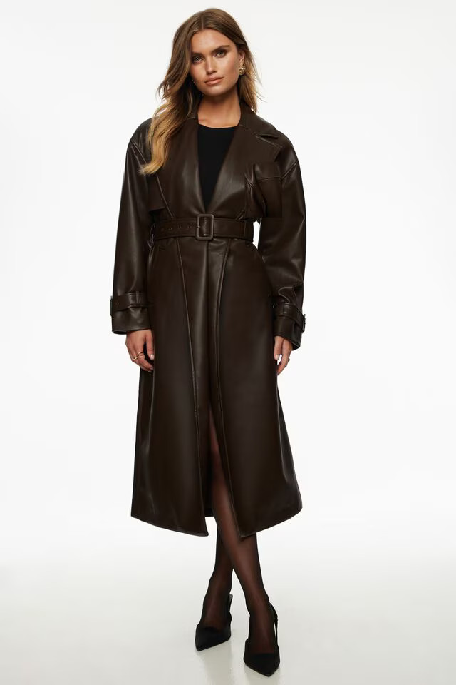 Belted Faux Leather Trench Coat | Dynamite Clothing
