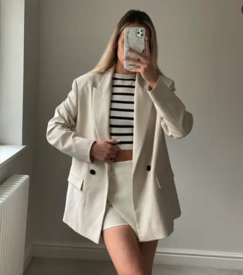 ZARA WOMAN NEW DOUBLE-BREASTED OVERSIZED BLAZER JACKET ECRU 2753/132 XS | eBay | eBay US
