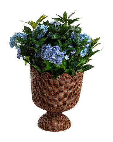 Real Touch Outdoor Covered Hydrangeas In Woven Planter | Marshalls