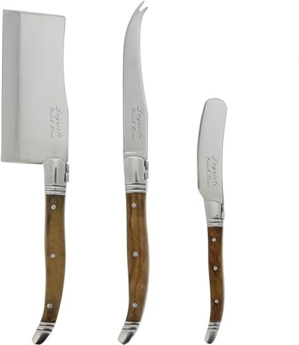 Laguiole Connoisseur Cheese Knife Set of 3 – Stainless Steel Cheese Knives Set – Cheese Spreader, Spear & Cleaver Knife – Luxurious Charcuterie Accessories for Parties (3-Piece, Olive Wood) | Amazon (US)