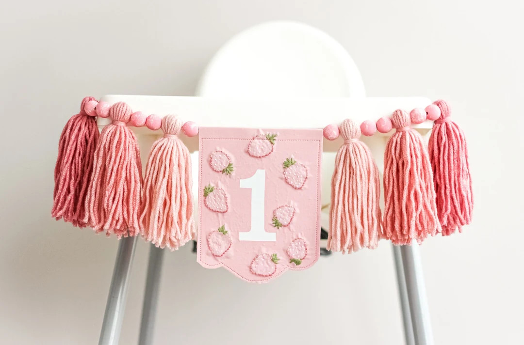 High Chair Banner 1st Birthday Girl's Strawberry Party Berry Sweet One High Chair Garland Highcha... | Etsy (US)