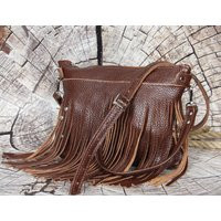 Western Crossbody Bag With Fringe, Leather Shoulder Bag, Rustic Leather Handmade Fringe Handbag, Medium Crossbody Purse, Hobo Bag | Etsy (US)