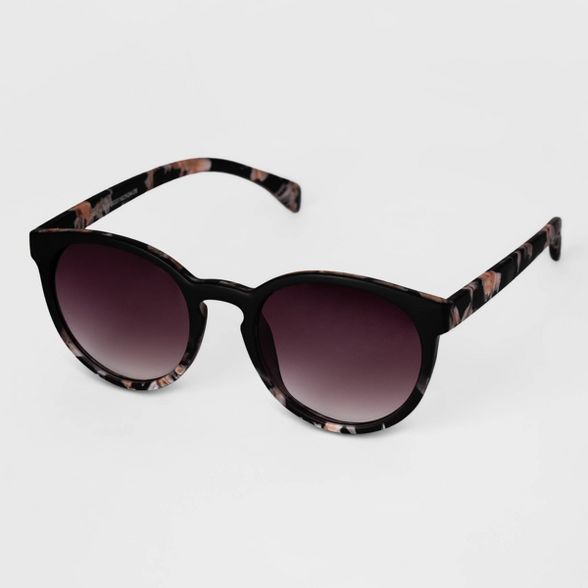 Women's Two-Toned Matte Marble Round Sunglasses - A New Day™ Black | Target