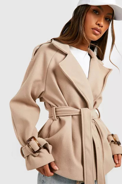 Trench ceinturé effet laine | Boohoo.com (FR)