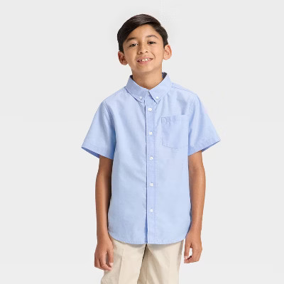 Boys' Short Sleeve Button-Down Shirt - Cat & Jack™ Blue XL | Target