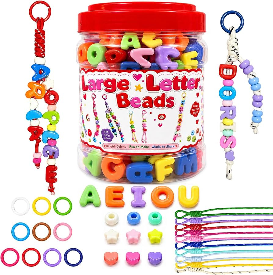 Kasmena 460Pcs Chunky Large Letter Beads DIY Keychain & Bracelet Making Kit | Amazon (US)