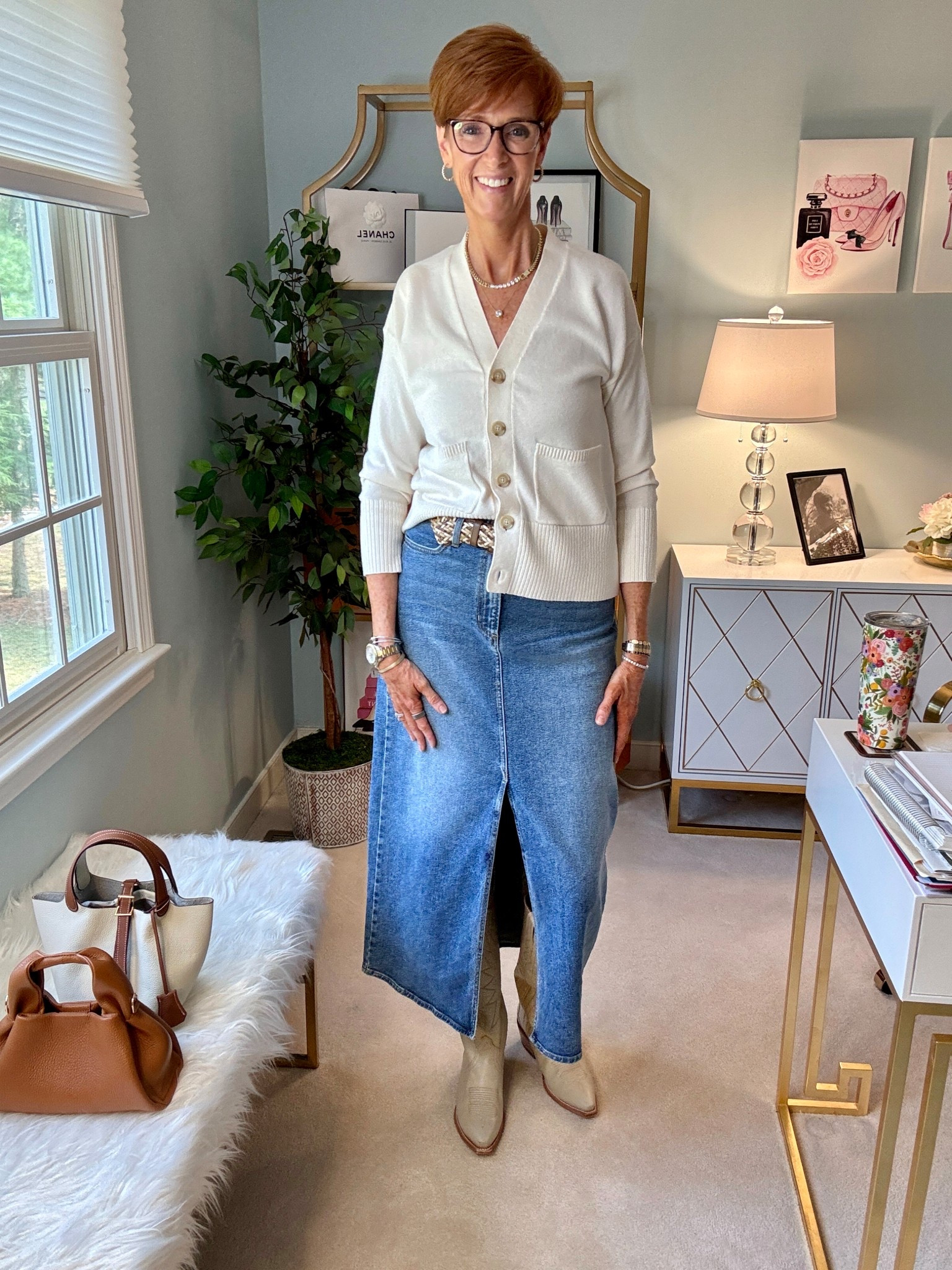 I am your resource for timeless, everyday elevated fashion for women over 40 (and tall women)
For reference, I am 55 years old; I am 6’1”. I have a 35” inseam. I wear a small or medium in most tops, an 8 or a 10 in most bottoms, an 8 in most dresses, and a size 9 shoe. 

Loft Cardigan: size small
Denim Skirt size 8

Spring transition outfit, spring cardigan, everyday denim, denim skirt, layered style, classic style, 

Over 50 fashion, tall fashion, workwear, everyday outfits, timeless outfits, Classic Outfits, spring outfit, travel outfit, vacation outfit,  jeans, office outfit

#LTKOver40 #LTKSeasonal #LTKStyleTip