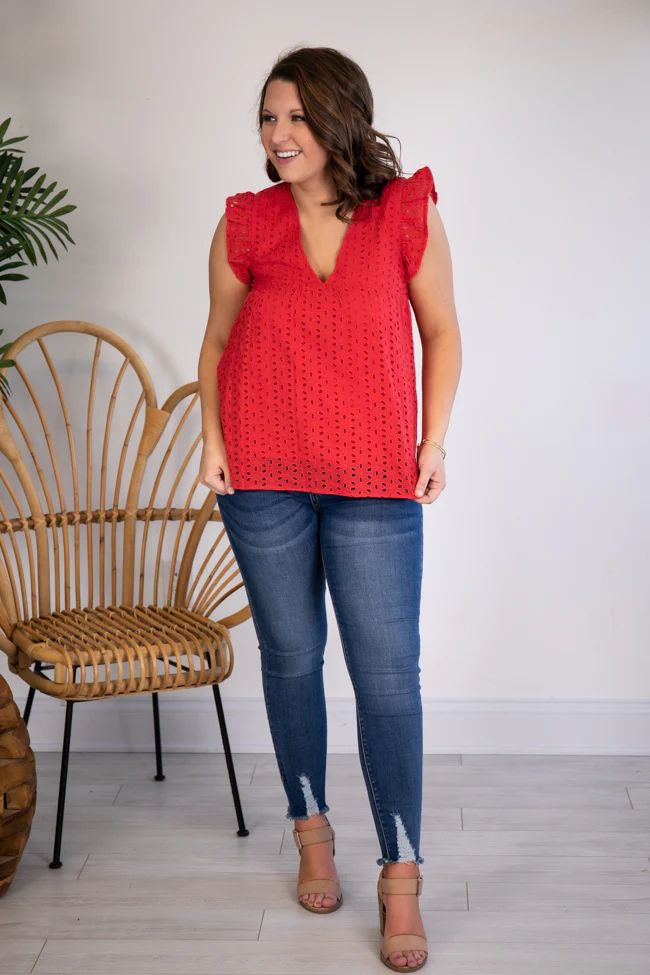 Loving Soul Eyelet Babydoll Red Blouse | The Pink Lily Boutique