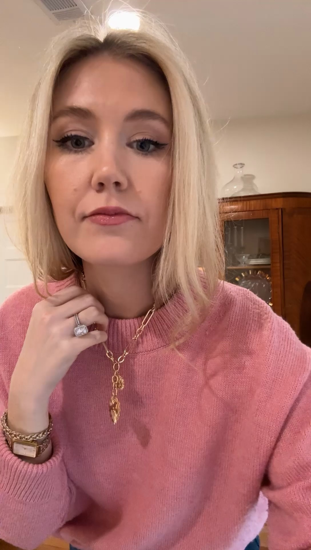 From earlier this week 🩷 linked my exact purse, jeans, necklace and booties. Similar sweater and coat linked! #winterwear #pinksweater #affordabledenim #workwear 

#LTKfindsunder50 #LTKsalealert #LTKshoecrush
