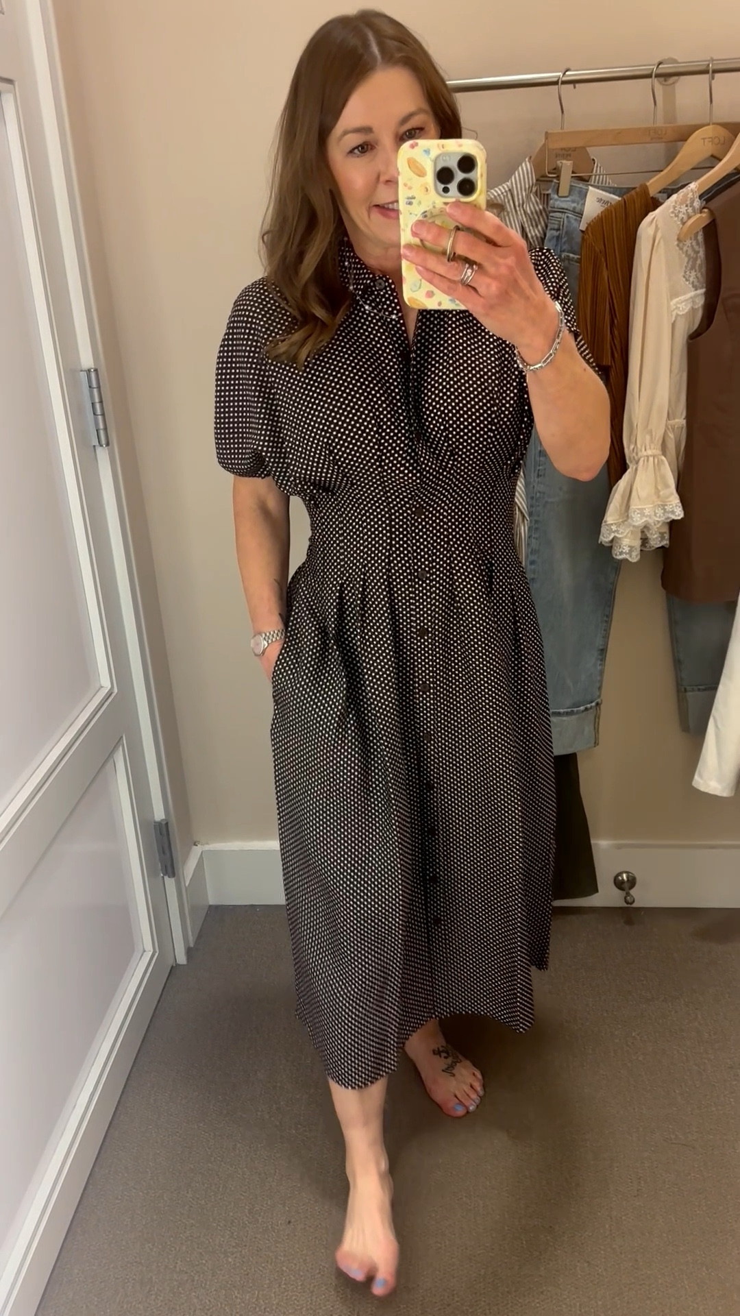 Loft try on! 
Brown polka dot dress size small petite

#LTKPetite #LTKootd