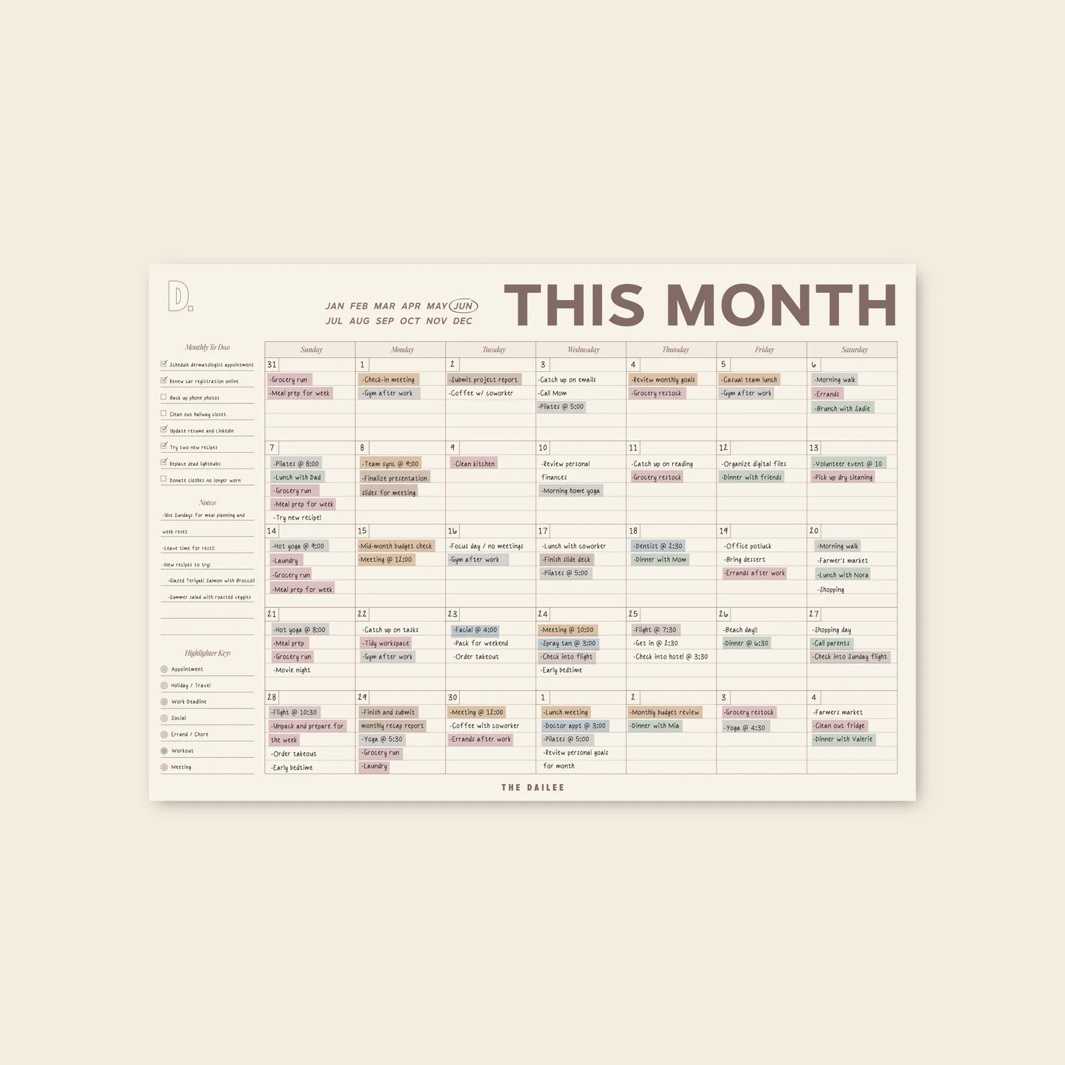 Monthly Fridge Calendar | The Dailee