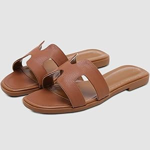 Women's Flat Sandals H-Band Slides Comfortable Slip On Leather Slide Sandals Sandals for Women Su... | Amazon (US)