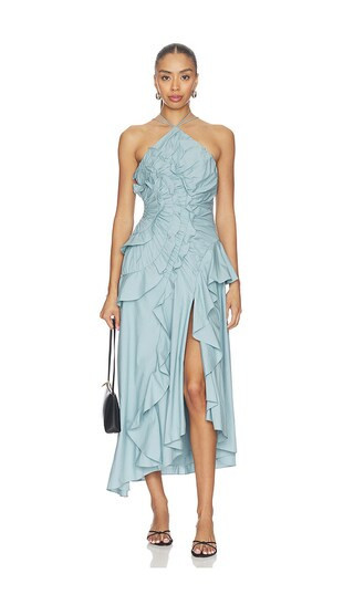 AMUR Ottavia Ruffle Dress in Blue. - size 4 | Revolve Clothing (Global)