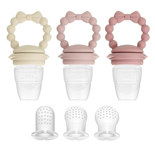 PandaEar 3 Pack Baby Fruit Food Feeder Pacifier with 3 Different Size Silicone Pouch, Silicone Teethers for Babies 3-6-12 Months, BPA Free Mesh Feeder, Baby Solid Food Essentials | Amazon (US)