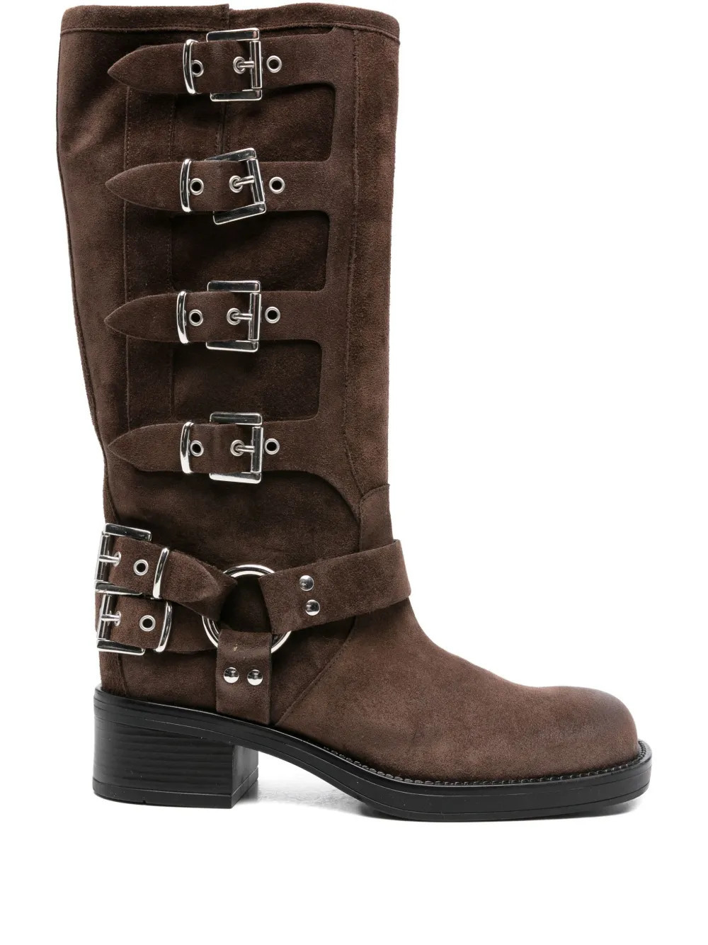 Gisel Moire 45mm Windsor buckle-detail suede biker boots - Brown | Farfetch Global