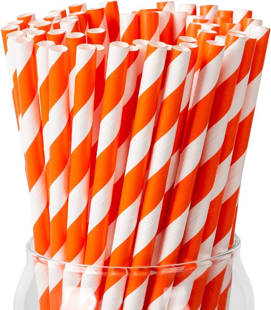 [100 Pack] Paper Straws Disposable 7.75" x0.24" Biodegradable Orange Paper Drinking Straws for Co... | Amazon (US)