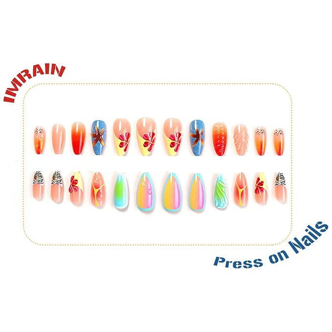 Press on Nails Medium Almond Fake Nails 3D Sea Star Stick on Nails Full Cover Glossy Artificial A... | Amazon (US)
