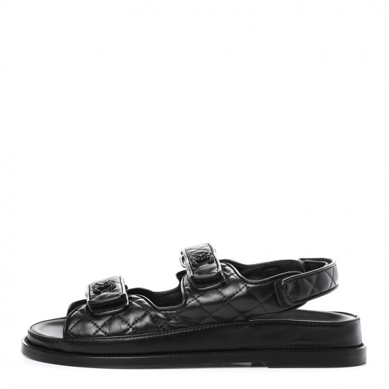 CHANEL Lambskin Velcro Dad Sandals 38.5 Black | Fashionphile