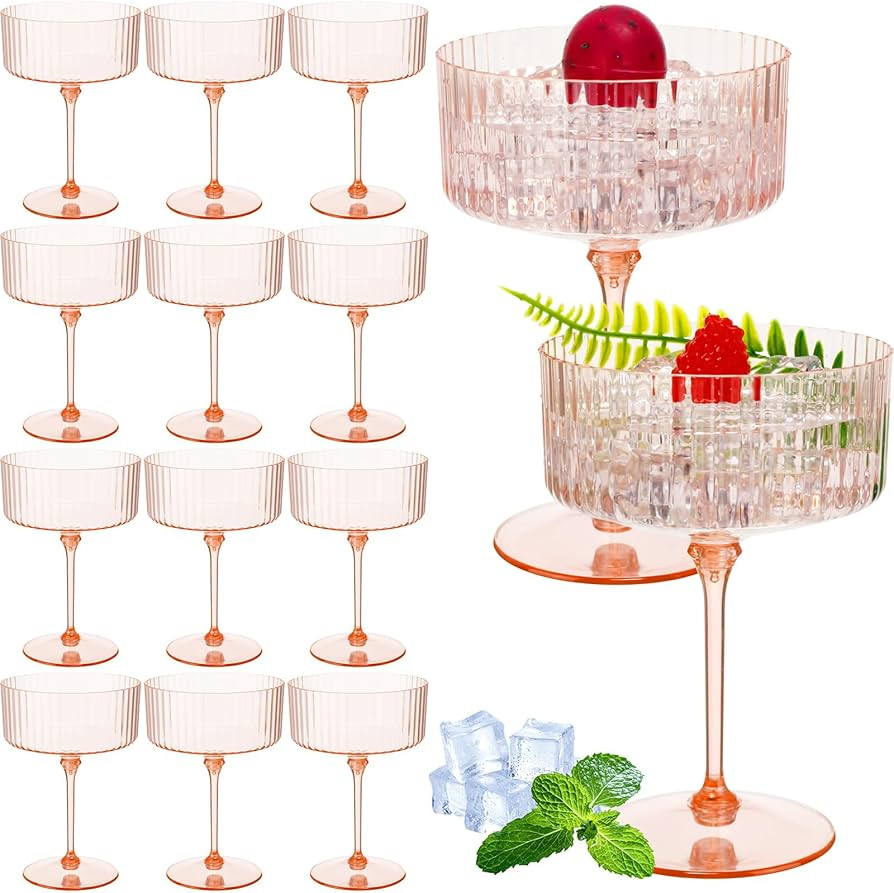 12 Pcs Ribbed Martini Glasses 10 oz Disposable Plastic Vintage Ribbed Coupe Glasses Unbreakable D... | Amazon (US)