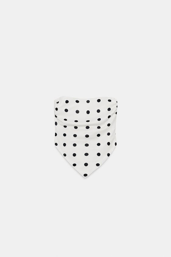 POLKA DOT SATIN BANDEAU TOP WITH TIE | Zara US