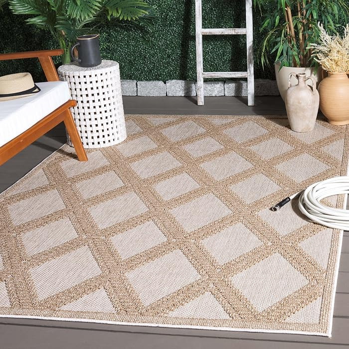 Martha Stewart x SAFAVIEH Outdoor Area Rug Collection - 4' x 6', Beige & Brown, Weather Resistant... | Amazon (US)