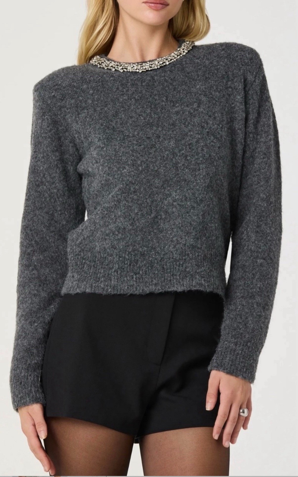 Jeweled neck sweater 
Sweater
Gray sweater 
Grey sweater 

#LTKdayinmylife