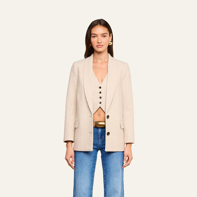 Amelie Blazer in Cappuccino/Ivory Tweed | L'AGENCE | L'Agence