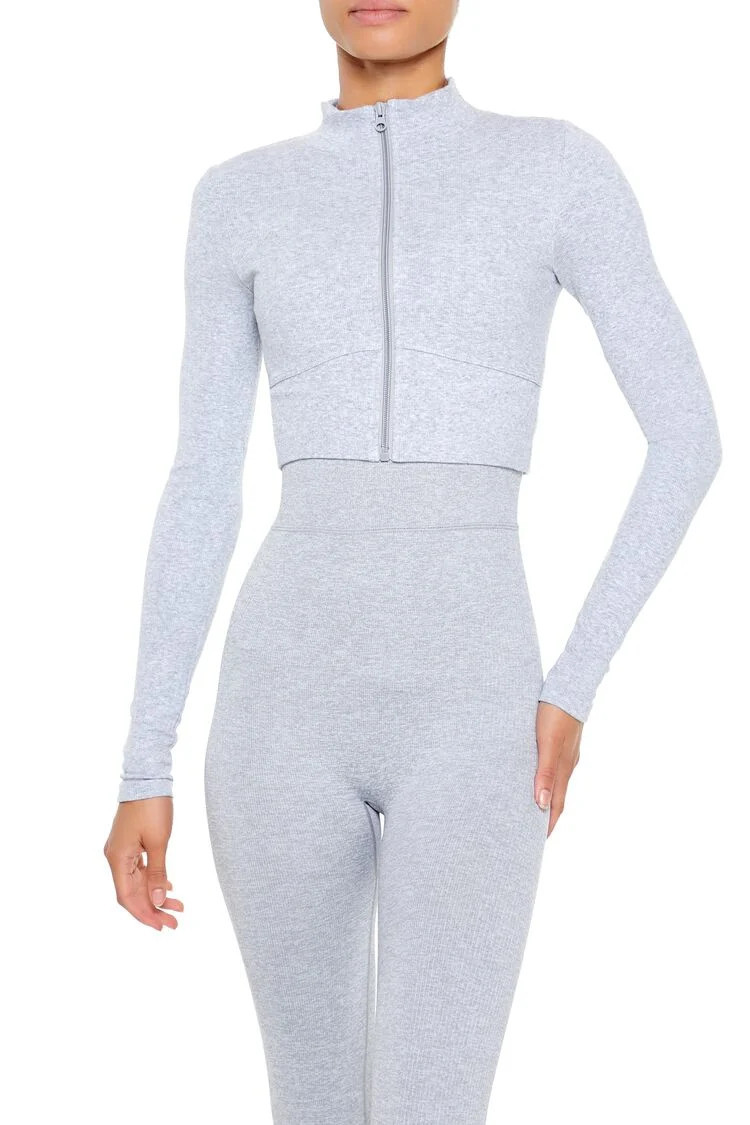 Women's Active Seamless Zip-Up Jacket in Heather Grey Medium | Forever 21