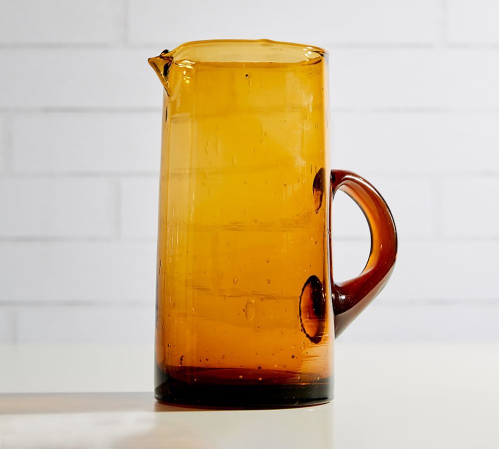 Moroccan Handcrafted Recycled Glass Pitcher, Amber | Pottery Barn (US)