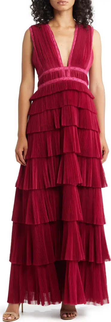 Sleeveless Plunge Neck Plissé Gown | Nordstrom