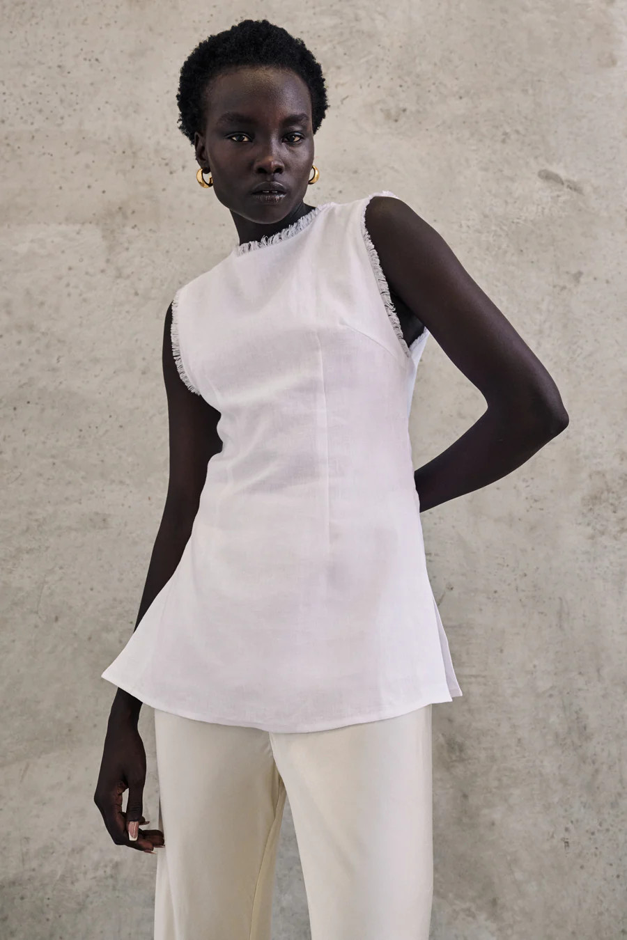 NELLIE WHITE LINEN TUNIC TOP | DISSH