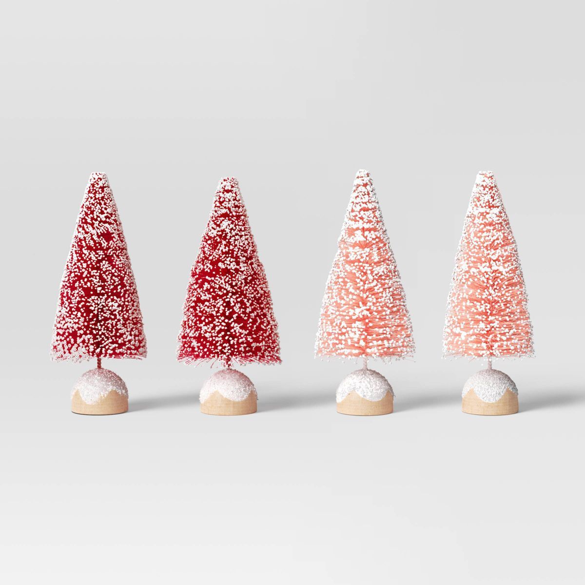 4pc 4" Glittered Sisal Bottle Brush Tree Figurine Set - Wondershop™ Pink/Red | Target