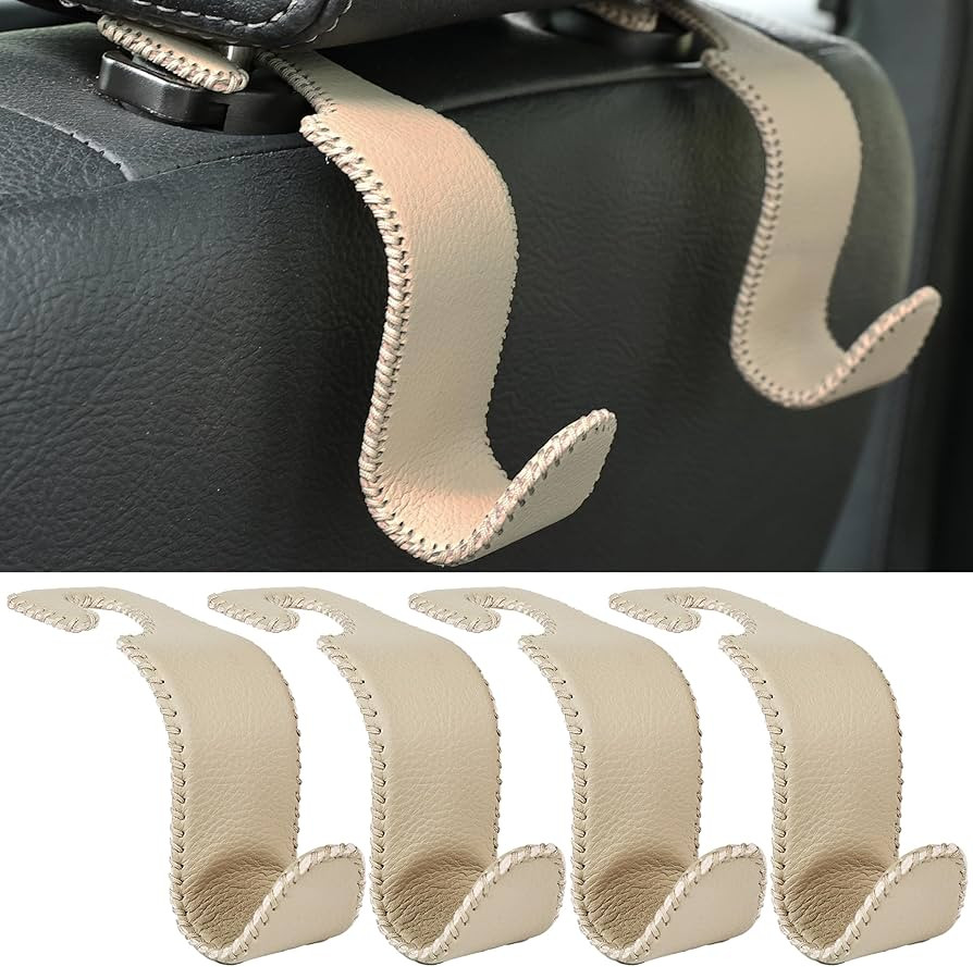 Amooca Car Seat Headrest Hook 4 Pack Metal Core Hanger Universal Car Storage Organizer for Handba... | Amazon (US)