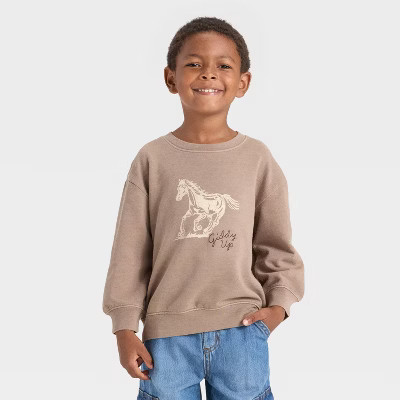 Toddler Boys' Western Horse Sweatshirt - Cat & Jack™ Beige | Target