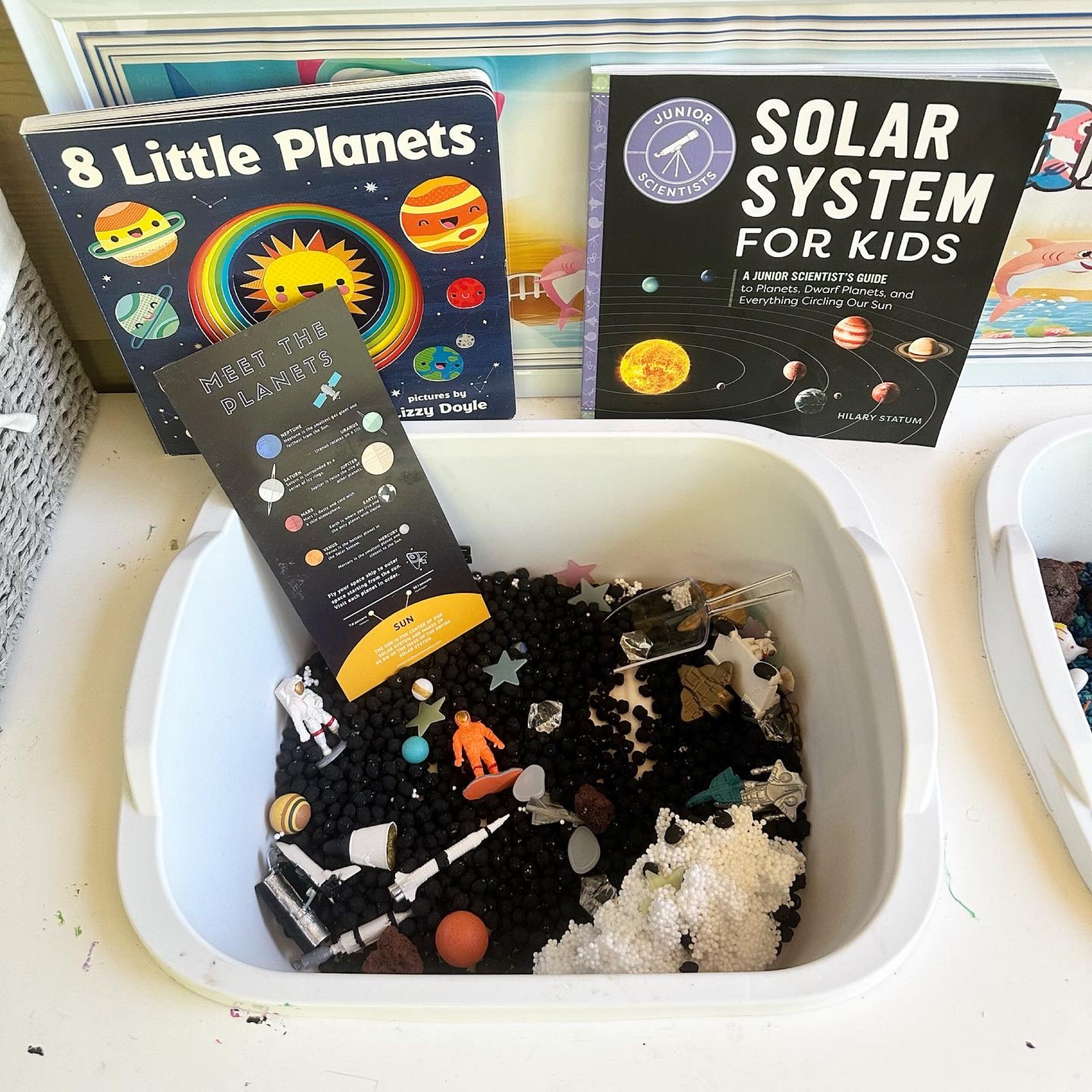 New space themed sensory set up!  Bin is from Mama of Joy, and books from Amazon!
