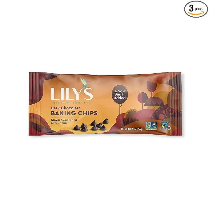 Dark Chocolate Chips by Lily's | Stevia Sweetened, No Added Sugar, Low-Carb, Keto Friendly | 55% ... | Amazon (US)
