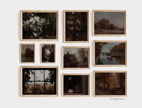 Moody Vintage Brown Gallery Wall Set of 10 Prints | Autumnal Art | Dark Academia Decor | Moody Pa... | Etsy (US)