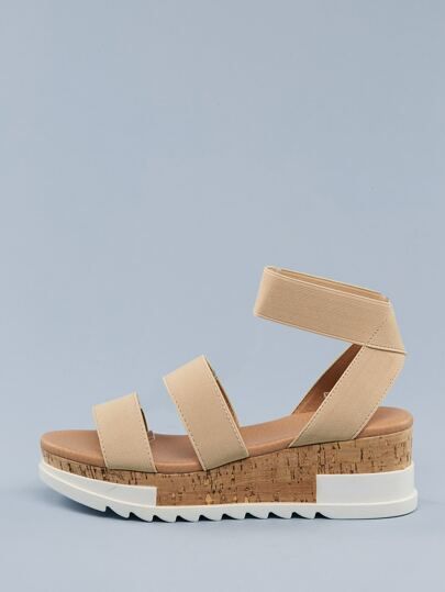 Cork Platform Lug Sole Stretch Strappy Sandals | SHEIN