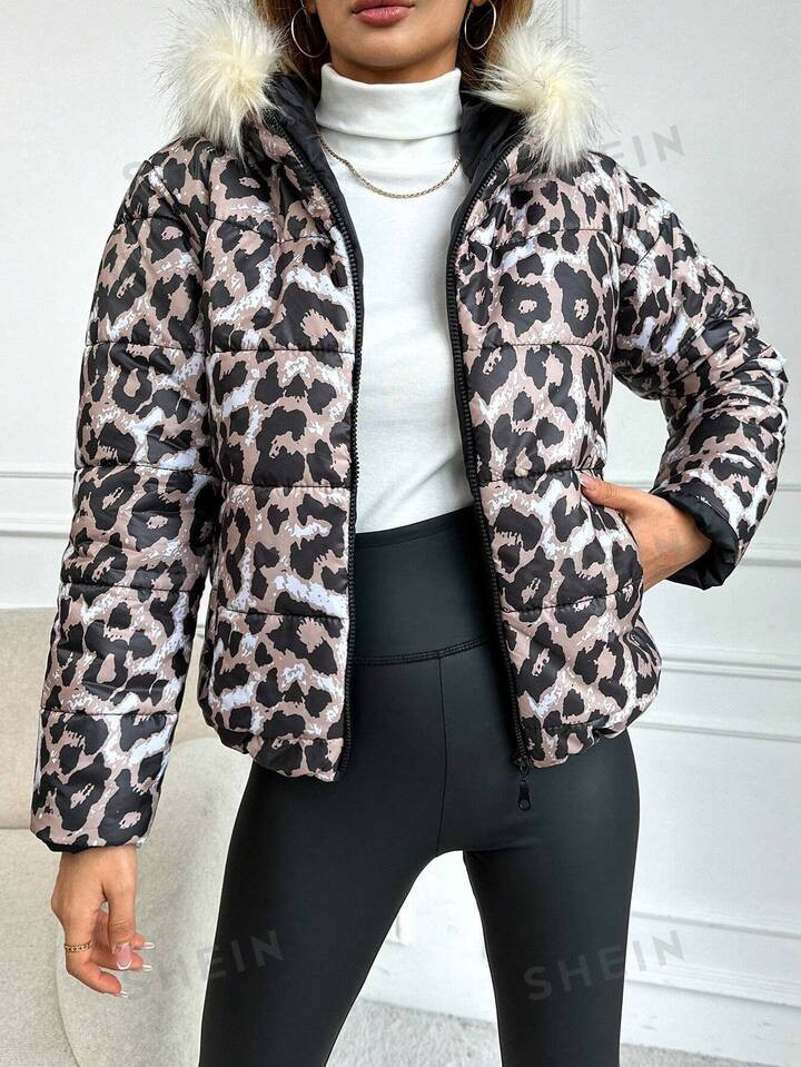 Vrouwen Luipaardprint Met kap Jassen Met Kraag | SHEIN