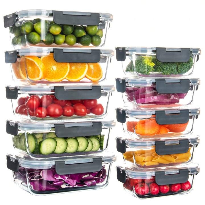 Trends20pcs (10 Containers + 10 Lids)Glass Food Storage Containers With Airtight Lids, Leak-Proof... | SHEIN