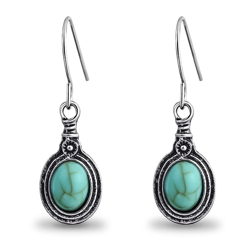 Silver Turquoise Drop Dangle Earrings Hypoallergenic Natural Stone Earrings for Women Trendy Vint... | Amazon (US)