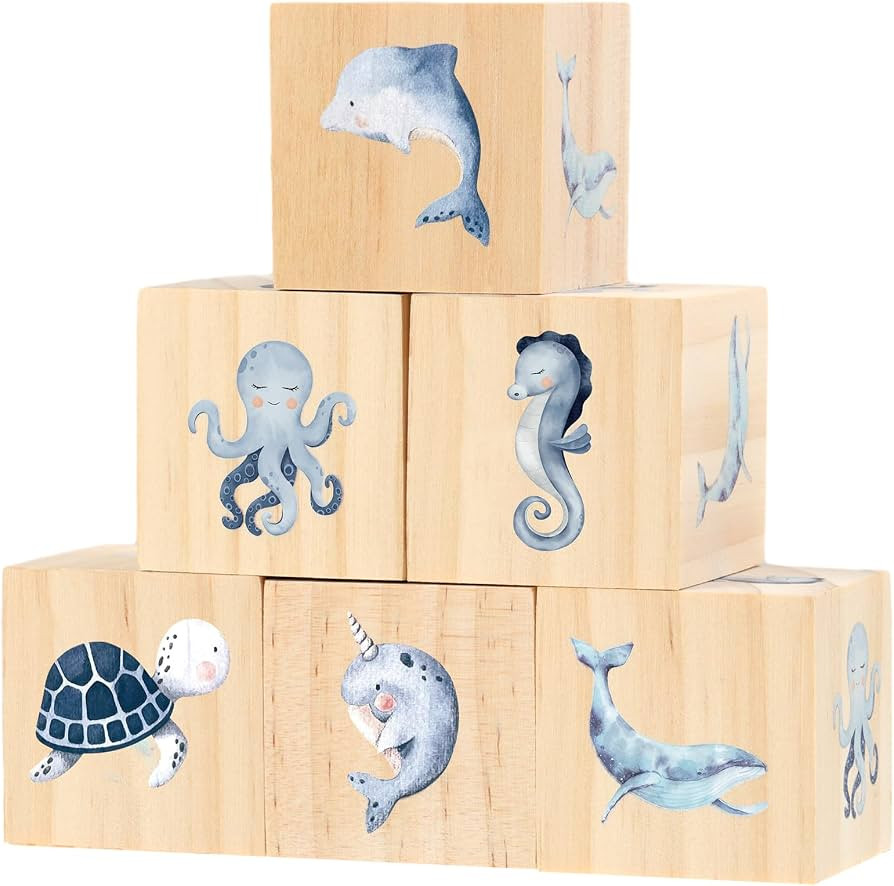 Kigley 6 Pcs Nursery Decor for Girls & Boys - Ocean Watercolor Shelf Decor for Bedroom & Playroom... | Amazon (US)